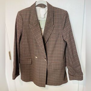 New ladies H&M double breasted brown tweed blazer jacket coat trendy y2k style